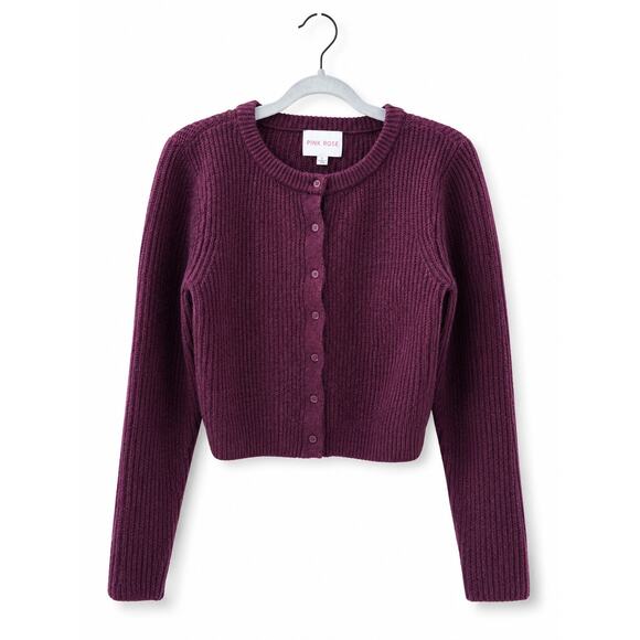 Pink Rose Sweaters - Pink Rose Womens Cropped Cardigan Sweater Size Small Purple Button Front Knit